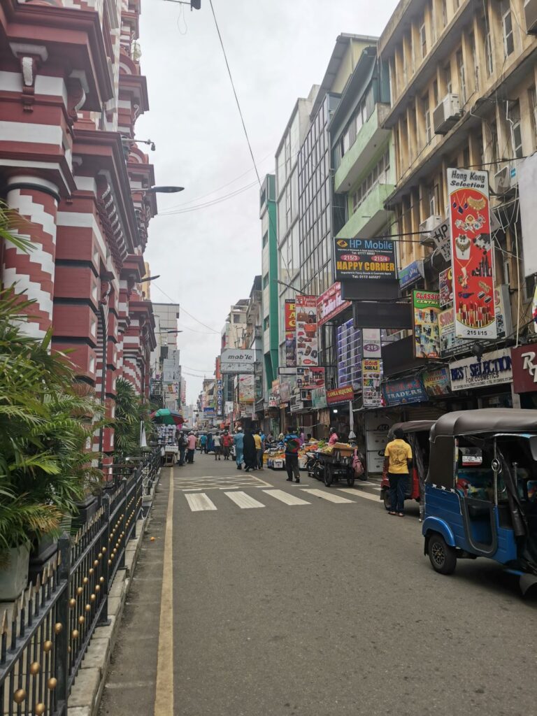 Perspective view of busy street in area Colombo 11, Sri Lanka