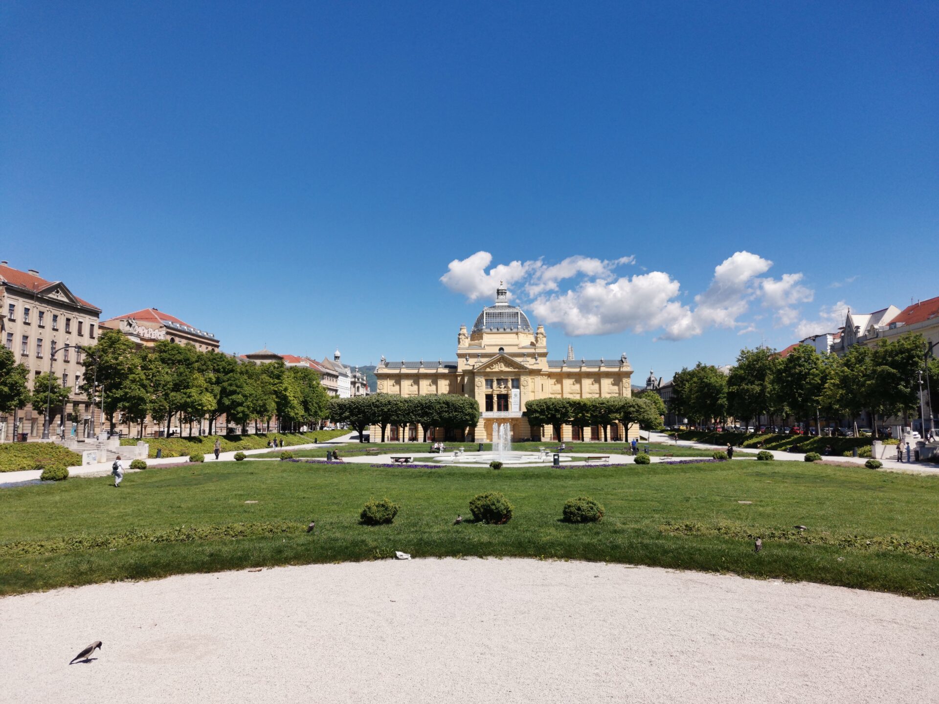 Blue skies over the green parks of Zagreb, Croatia