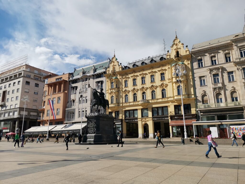 A selection of the beautiful, historic buildings at Ban Josipa Jelacic Square in Zagreb, Croatia