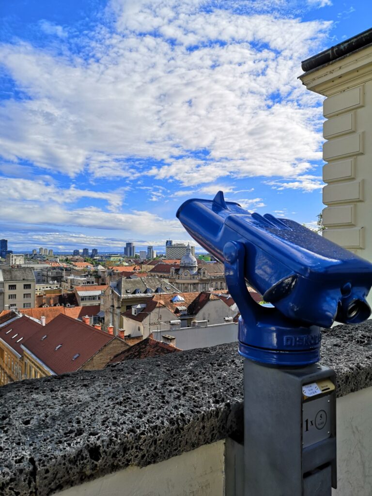 Fixed binoculars to admire the panoramic view in Zagreb, Croatia