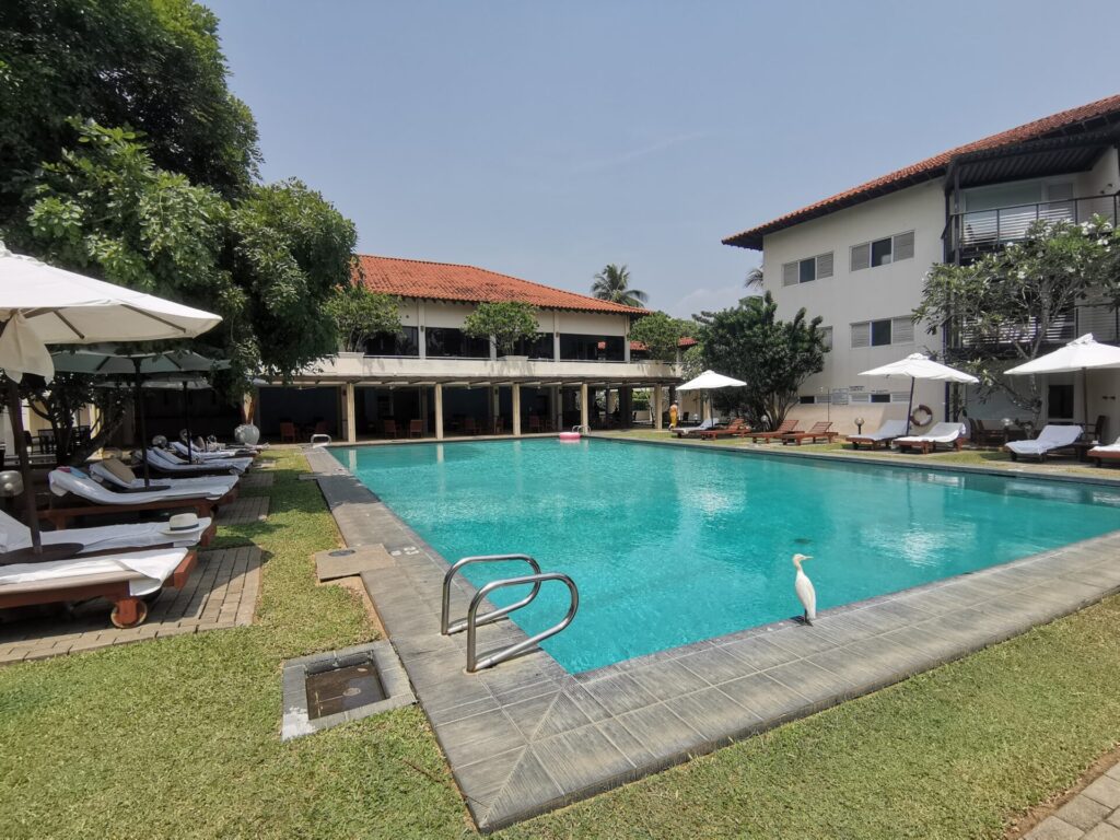 Stunning pool area at quarantine hotel in Kalutara, Sri Lanka