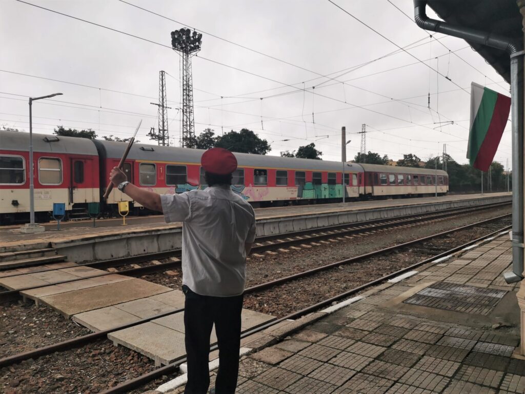 Bulgaria trains conductor at Burgas Station