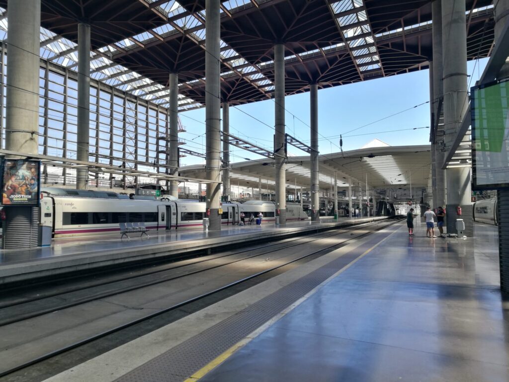 Platform for the Spain high speed rail services at Madrid Atocha Station, boarding the Madrid to Seville train