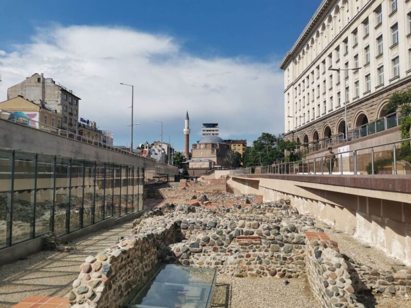 Roman ruins outside Serdika station in Sofia, Bulgaria - visiting these is one of the best free things to do in Sofia