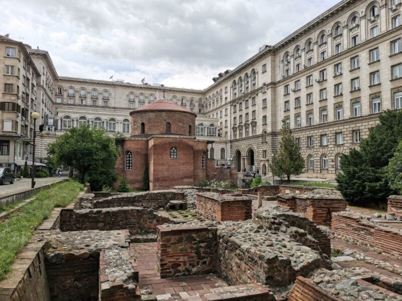 St Georges Rotunda - a site of impressive roman ruins surrounded by government buildings in Sofia, Bulgaria