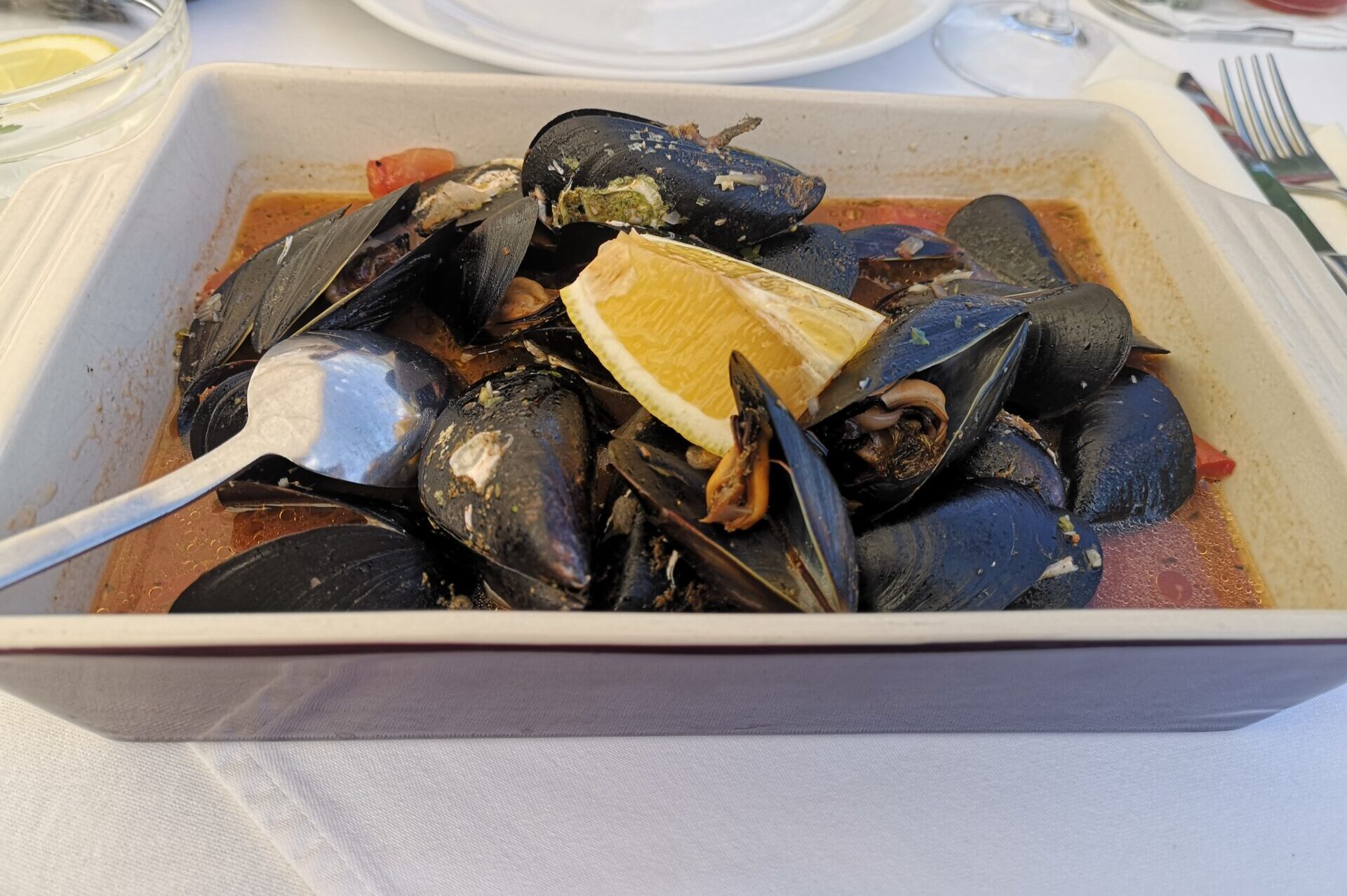 A dish of mussels buzzara in one of the best restaurants in Budva