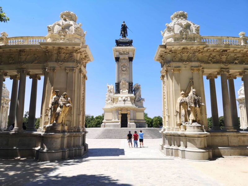 The grand and towering Al Fonso XII monument in El Retiro park, Madrid, Spain