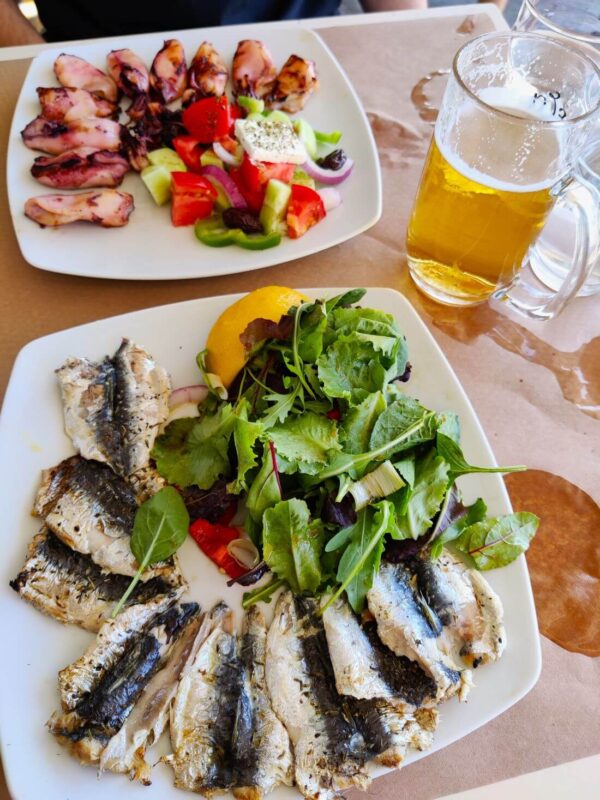 Sardines and grilled Calamares from Glossitses, situated on Chania's Venetian Harbour