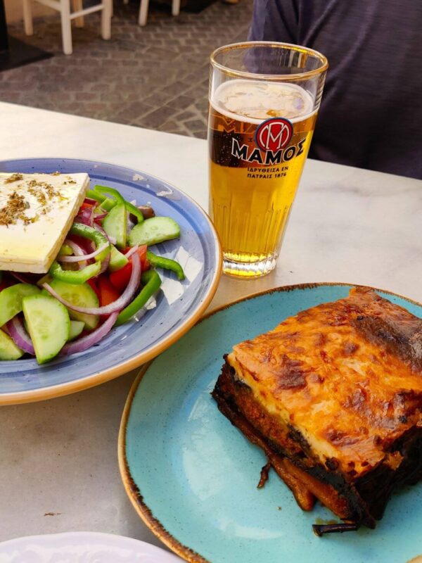Moussaka and Greek Salad from Tamam, widely considered one of the best restaurants in Chania
